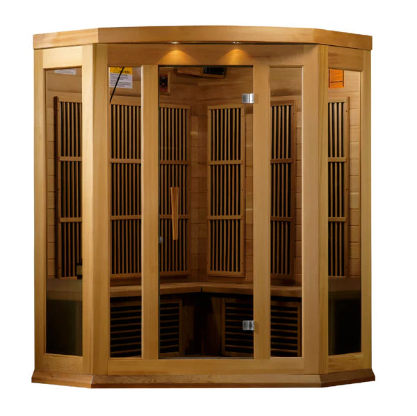 Golden Designs Maxxus Avignon 3-Person Corner Near Zero EMF FAR Infrared Sauna with Canadian Red Cedar | MX-K356-01-ZF CED