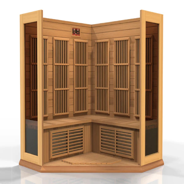 Golden Designs Maxxus 3-Person Corner FAR Infrared Sauna Carbon Low EMF with Canadian Red Cedar | MX-K356-01 CED