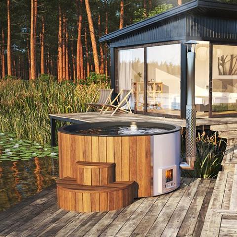 SaunaLife Model S4N Wood-Fired Hot Tub Natural Soak-Series Home Wood-Burning Hot Tub - 6 person