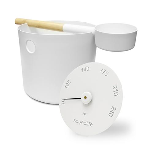 SaunaLife Aluminum 1-Gallon Sauna Bucket Set with Wood Ladle and Thermometer-Accessories-SaunaLife-Nordica Sauna
