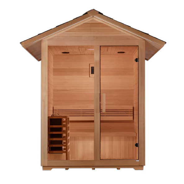 Golden Designs &quot;Arlberg&quot; 3 Person Traditional Outdoor Sauna - Canadian Hemlock