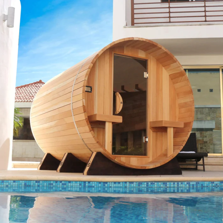Scandia Electric Barrel Sauna with Canopy-Sauna-Scandia-Wood-6'W x 5'D x 6'H-Nordica Sauna
