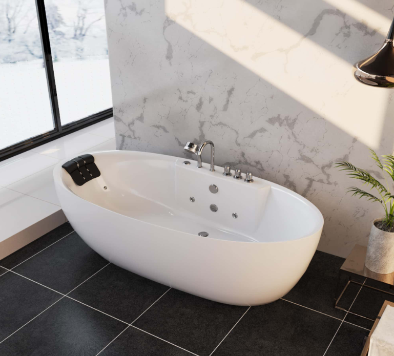 Empava 59 in. Whirlpool Freestanding Acrylic Bathtub | EMPV-59AIS12-Feestanding massage bathtub-Empava-Nordica Sauna