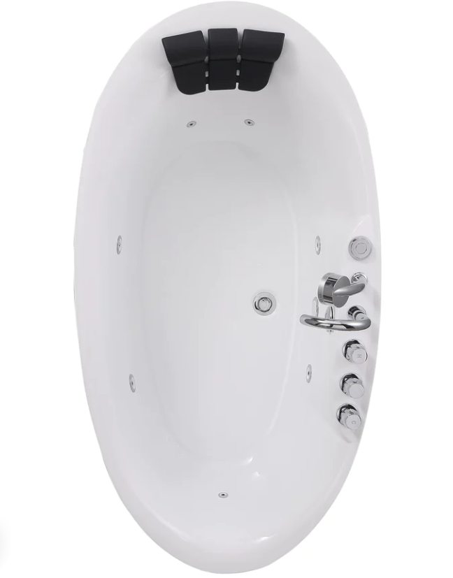 Empava Modern 31.5-in x 67-in White Acrylic Oval Freestanding Whirlpool Tub  with Faucet, Hand Shower and Drain (Center Drain) at