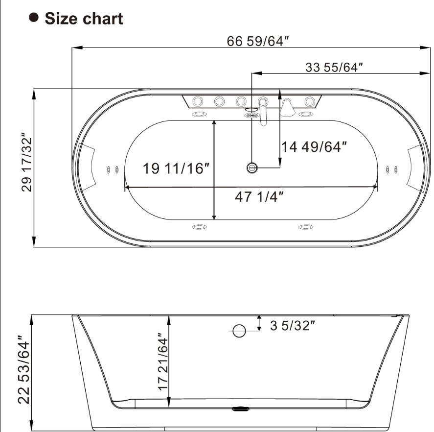 Empava 67 in. Whirlpool Acrylic Freestanding Bathtub | EMPV-67AIS01