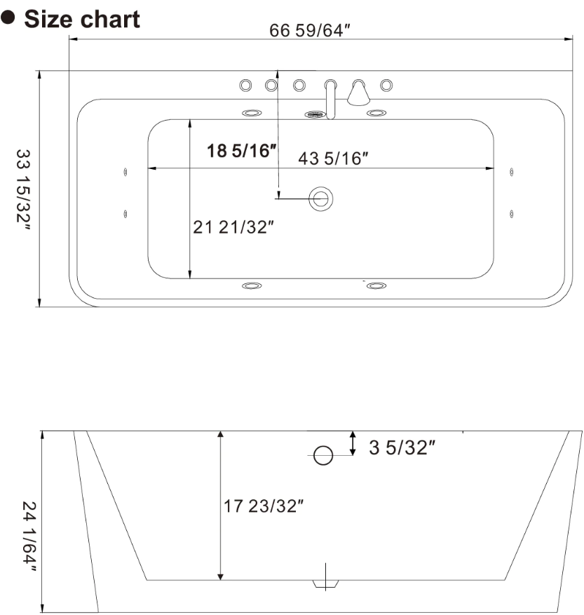 Empava 67 in. Whirlpool Freestanding Acrylic Bathtub | EMPV-67AIS03