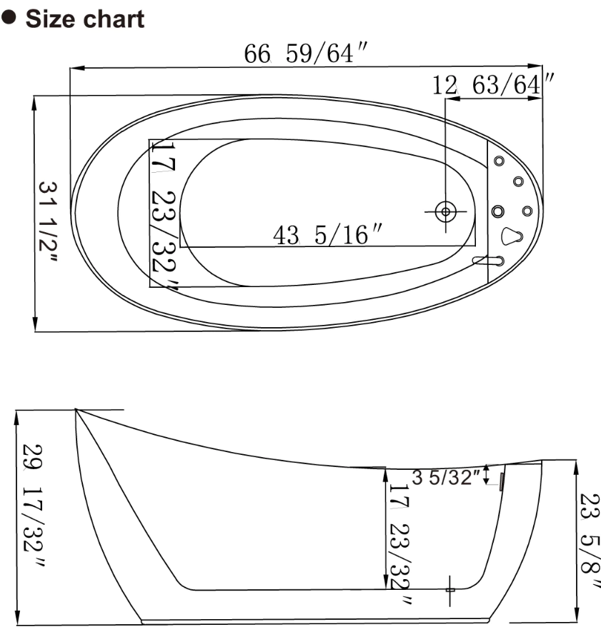 Empava 67 in. Whirlpool Freestanding Acrylic Bathtub | EMPV-67AIS05