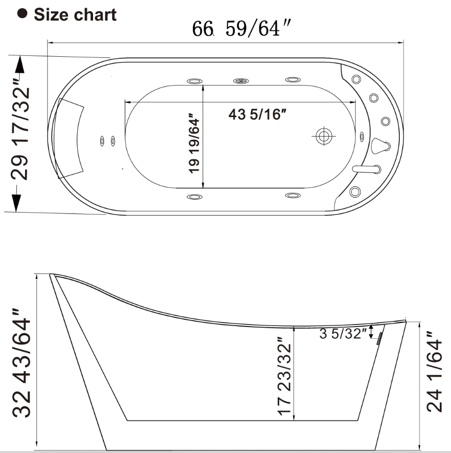 Empava 67 in. Whirlpool Freestanding Acrylic Bathtub | EMPV-67AIS09