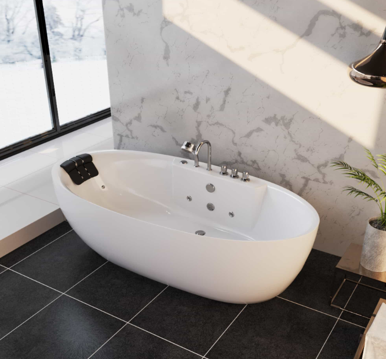 Empava 67 in. Whirlpool Freestanding Acrylic Bathtub | EMPV-67AIS13-Feestanding massage bathtub-Empava-Nordica Sauna