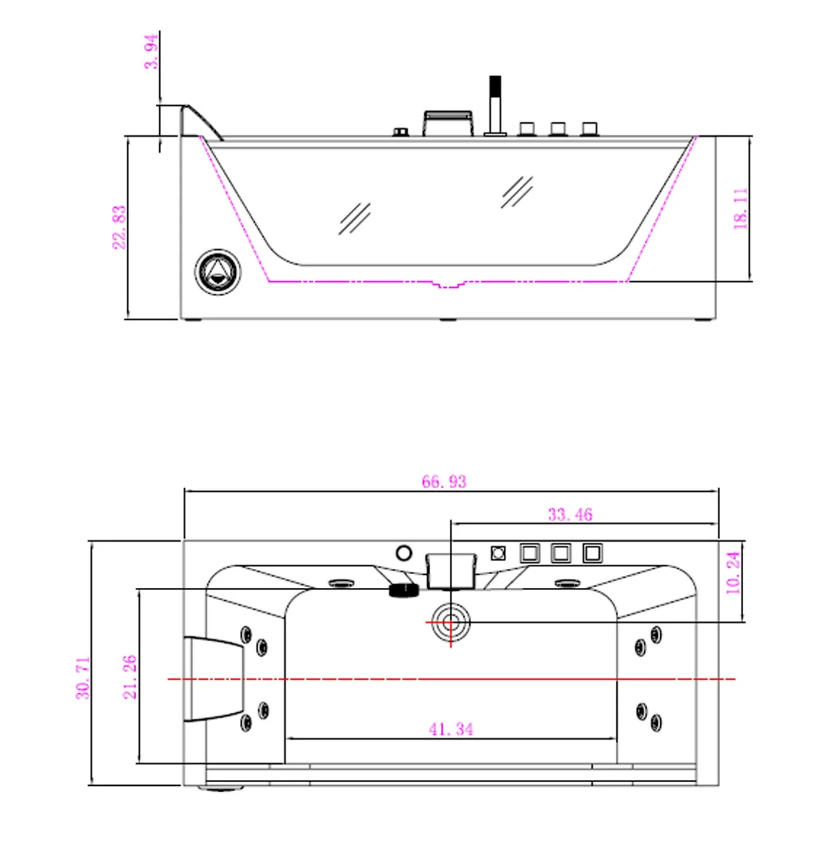 Empava 67 in. Whirlpool Rectangular Bathtub | EMPV-67JT408LED