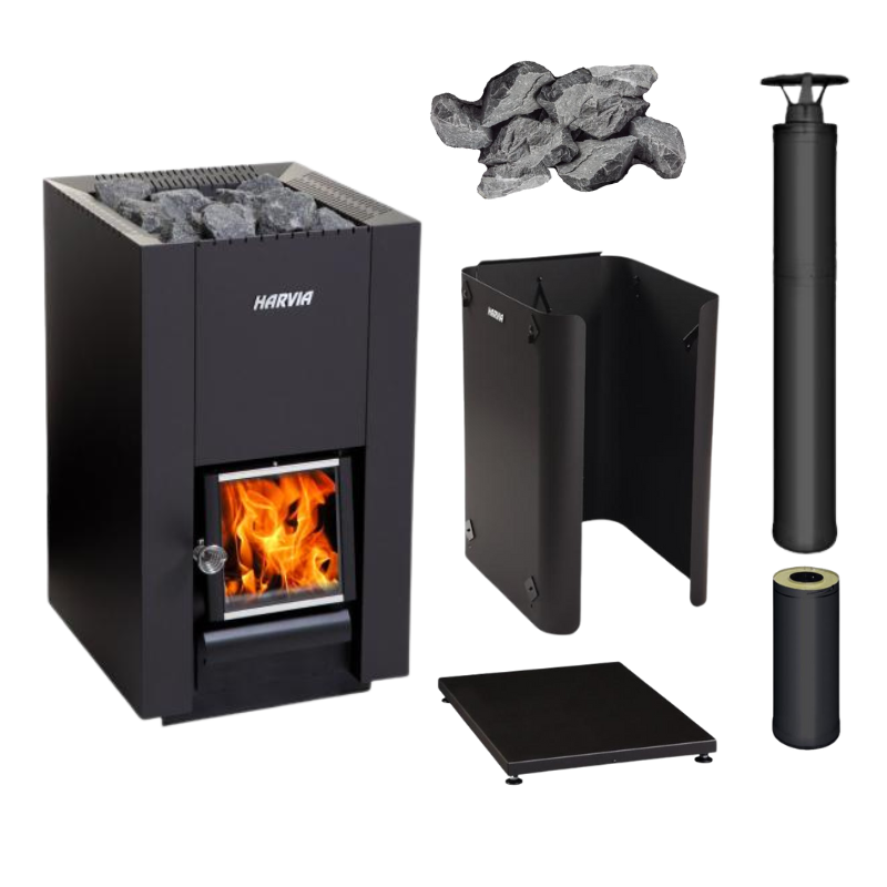 Harvia Linear 22 Wood Burning Sauna Heater Package-Sauna Heater-Harvia-Black-