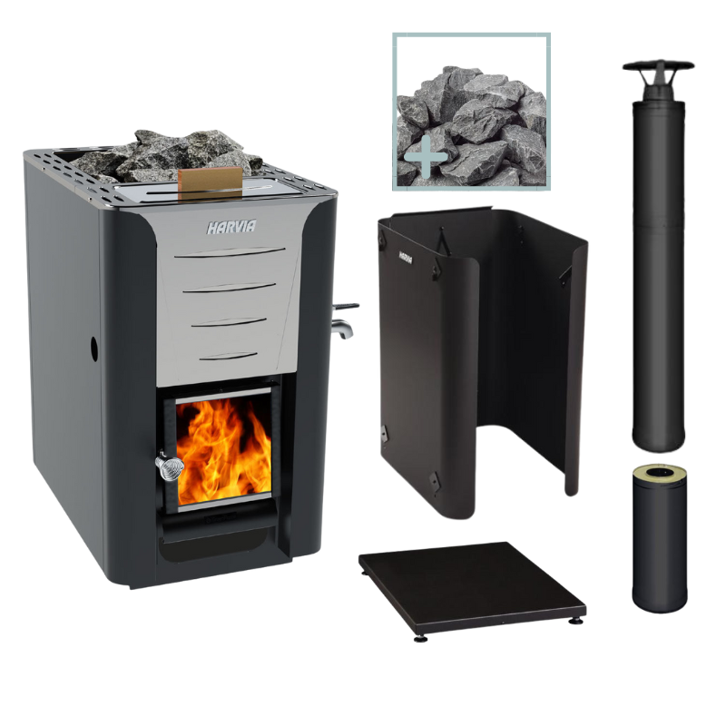 Harvia 20 ES Pro Wood Sauna Stove with Water Tank Package