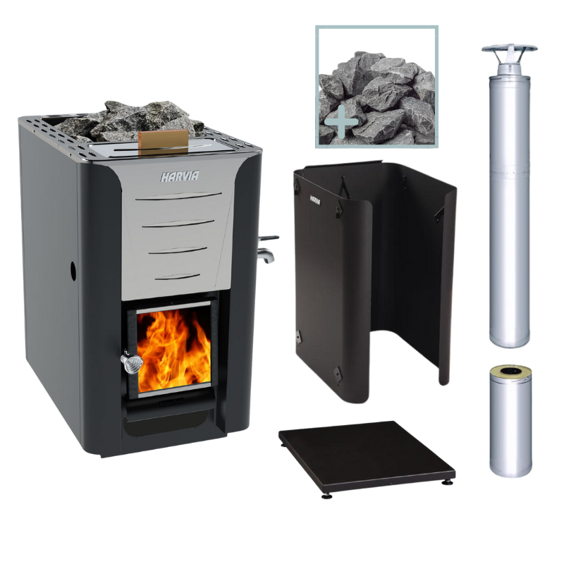 Harvia 20 ES Pro Wood Sauna Stove with Water Tank Package