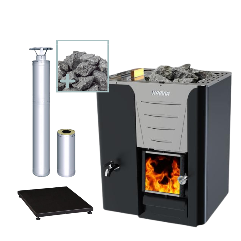 Harvia 20 LS Pro Wood Sauna Stove with Water Tank Package