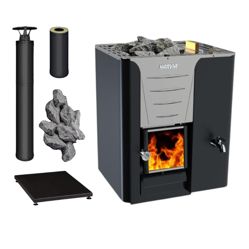 Harvia Pro 20 RS Sauna Wood Stove Water Tank Package-Sauna Heater-Harvia-Black-