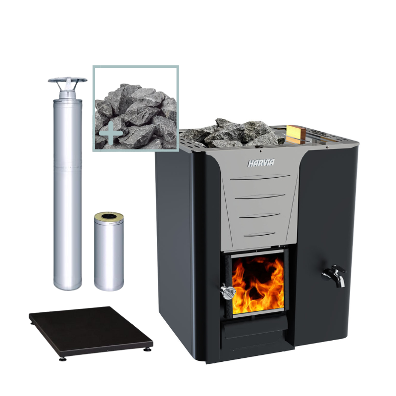Harvia 20 RS Pro Wood Sauna Stove with Water Tank Package