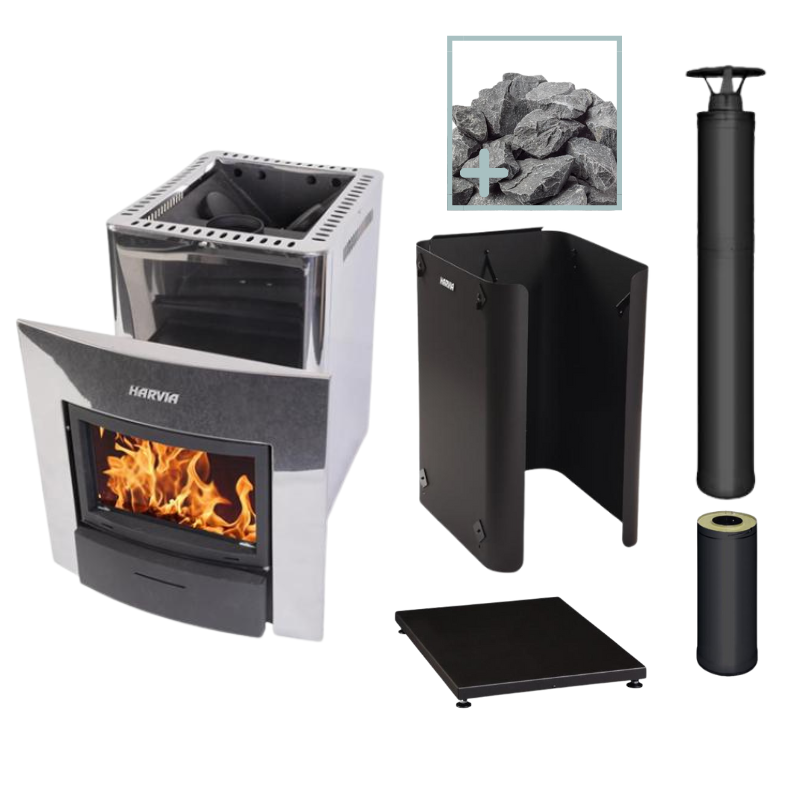 Harvia 20 Duo Wood Stove Sauna Heater Package-Sauna Heater-Harvia-Black-