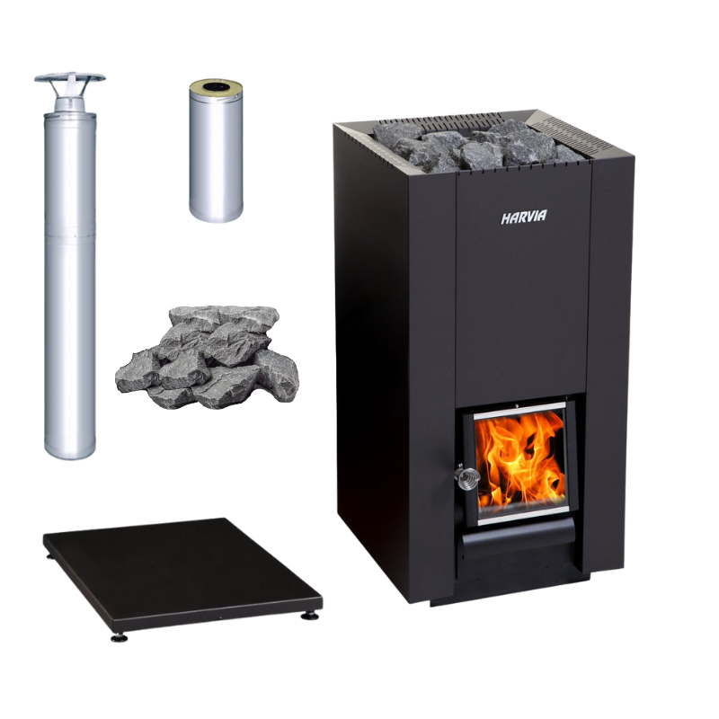 Harvia Linear Series 28 Wood Stove Sauna Heater Package