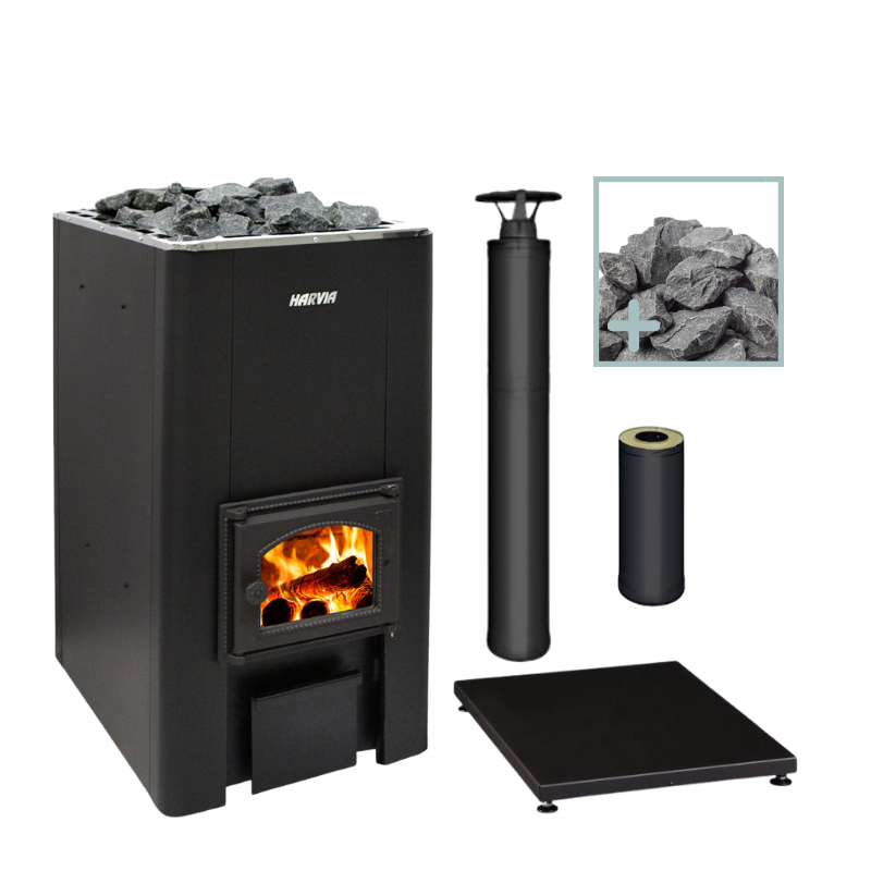 Harvia 50 Series Wood Stove Sauna Heater Package-Sauna Heater-Harvia-Black-