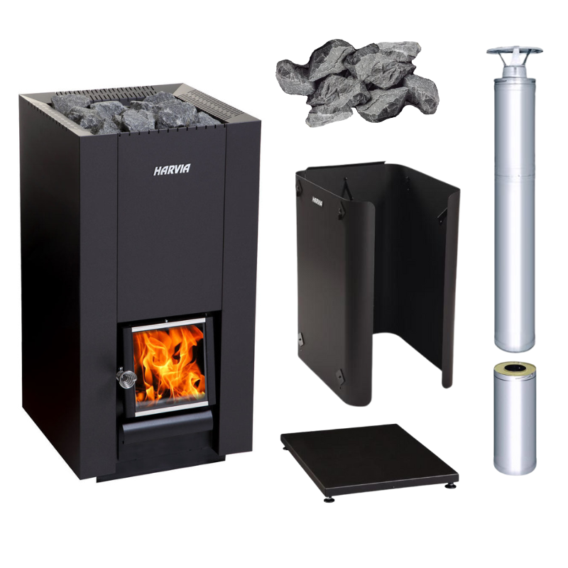 Harvia Linear 22 GreenFlame Series Wood Stove Sauna Heater Package