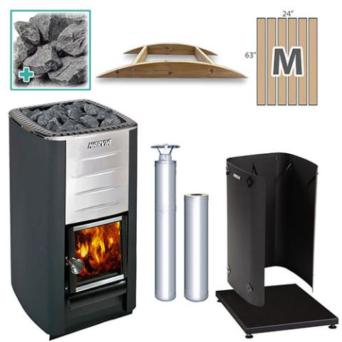 Harvia M3 Wood-Burning Stove Stainless Steel Package with Medium Floor Kit