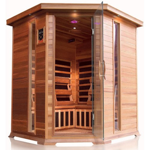 Sunray Bristol Bay 4-Person Corner Cedar Sauna with Carbon Heaters-Sauna-Sunray-Nordica Sauna