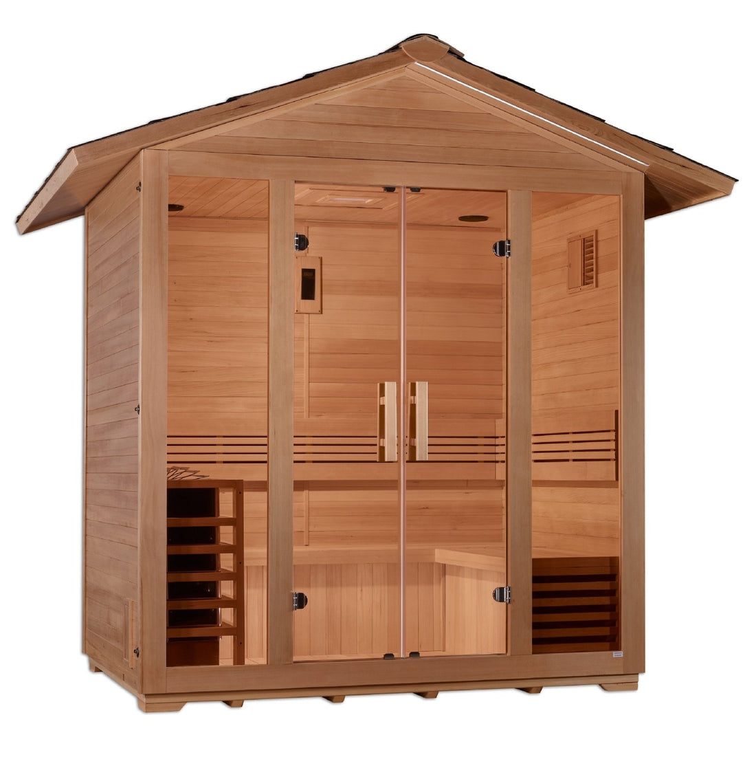 Golden Designs Vorarlberg 5-Person Outdoor Traditional Sauna with Water Proof Stained Hemlock Wood