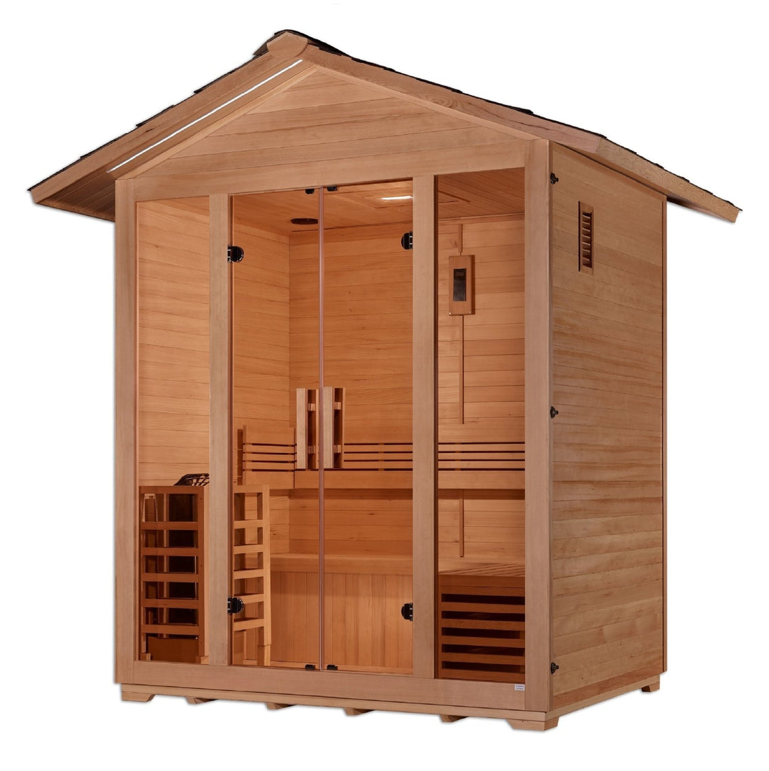 Golden Designs Vorarlberg 5-Person Outdoor Traditional Sauna with Water Proof Stained Hemlock Wood