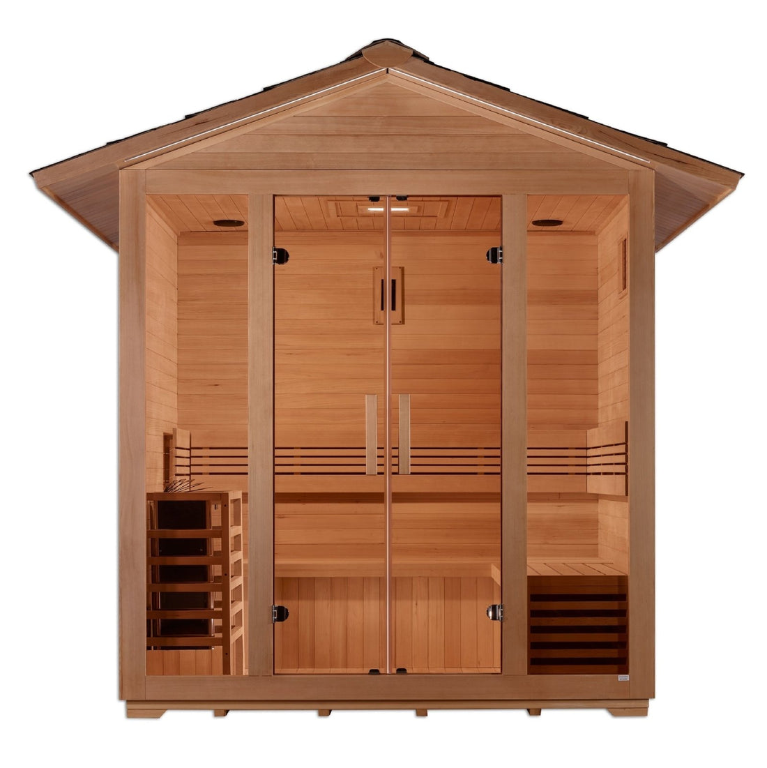 Golden Designs Vorarlberg 5-Person Outdoor Traditional Sauna with Water Proof Stained Hemlock Wood