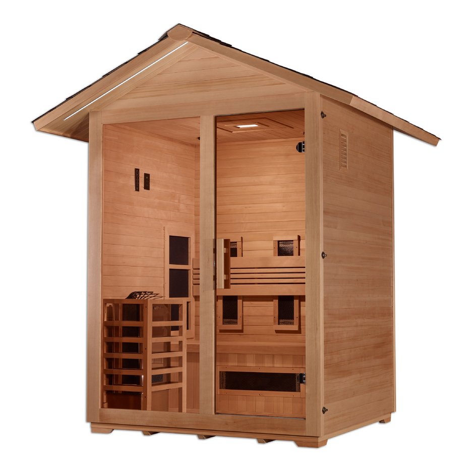 Golden Designs Carinthia 3-Person Full Spectrum PureTech™ Outdoor Hybrid Sauna in Canadian Hemlock Wood