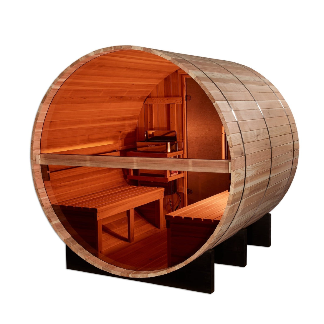 Golden Designs Zurich 4-Person Outdoor Barrel Traditional Sauna with Bronze Privacy View in Pacific Cedar Wood