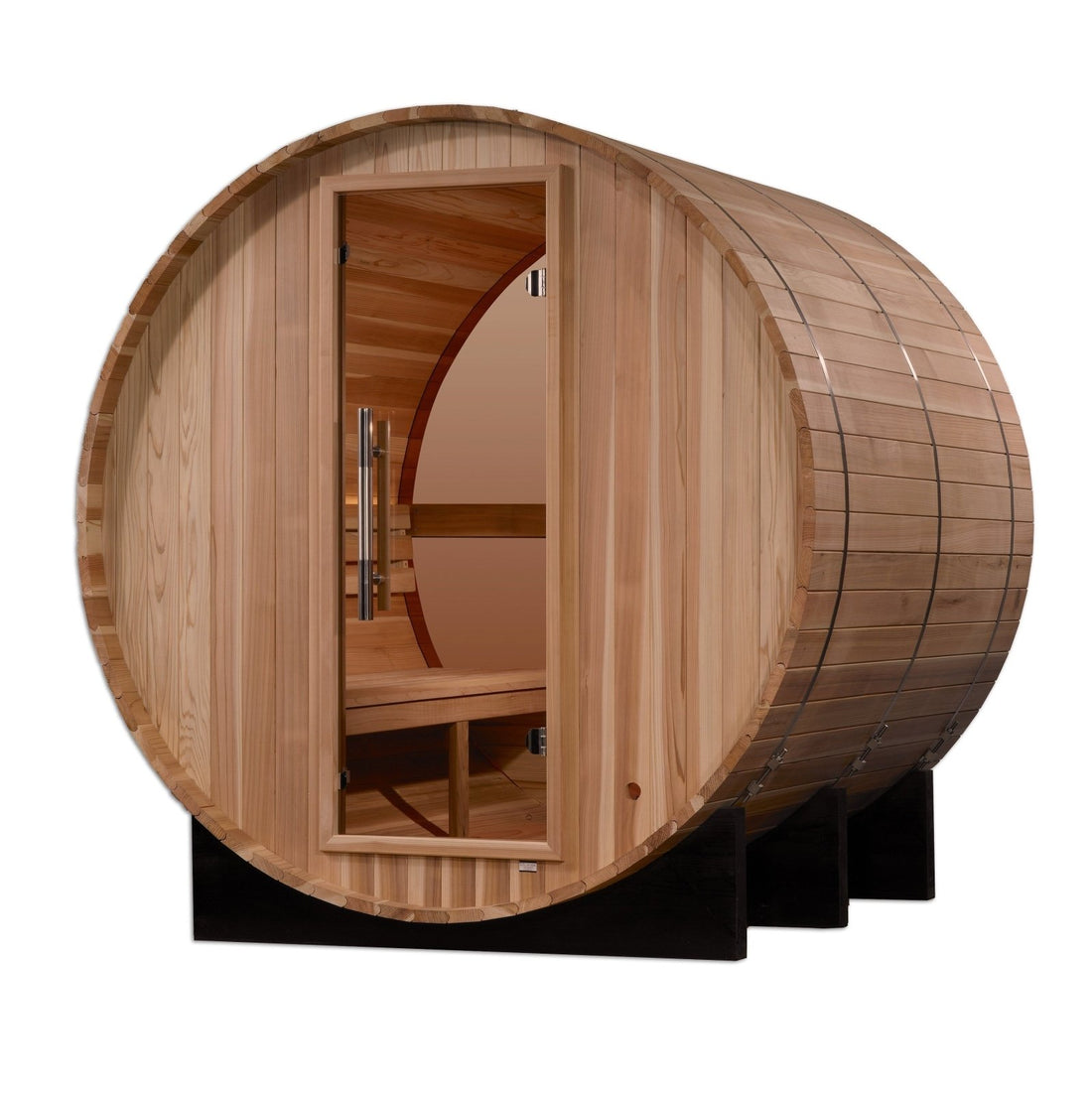 Golden Designs Zurich 4-Person Outdoor Barrel Traditional Sauna with Bronze Privacy View in Pacific Cedar Wood