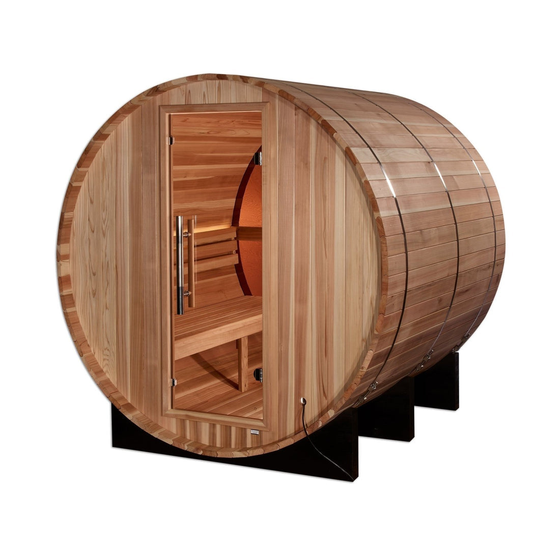 Golden Designs Zurich 4-Person Outdoor Barrel Traditional Sauna with Bronze Privacy View in Pacific Cedar Wood