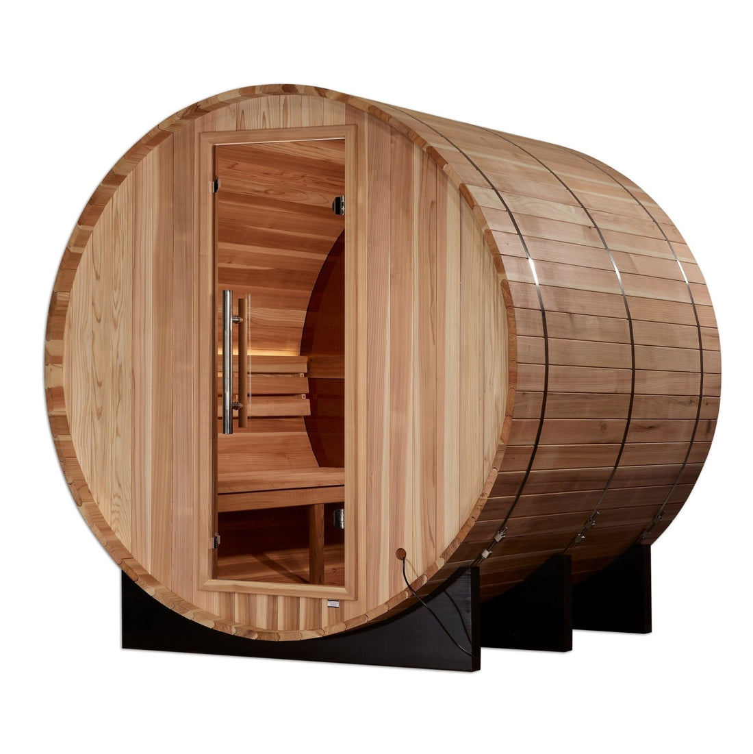 Golden Designs Zurich 4-Person Outdoor Barrel Traditional Sauna with Bronze Privacy View in Pacific Cedar Wood