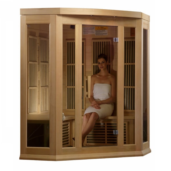 Golden Designs Maxxus 3-Person Corner FAR Infrared Sauna Carbon Low EMF with Canadian Hemlock | MX-K356-01