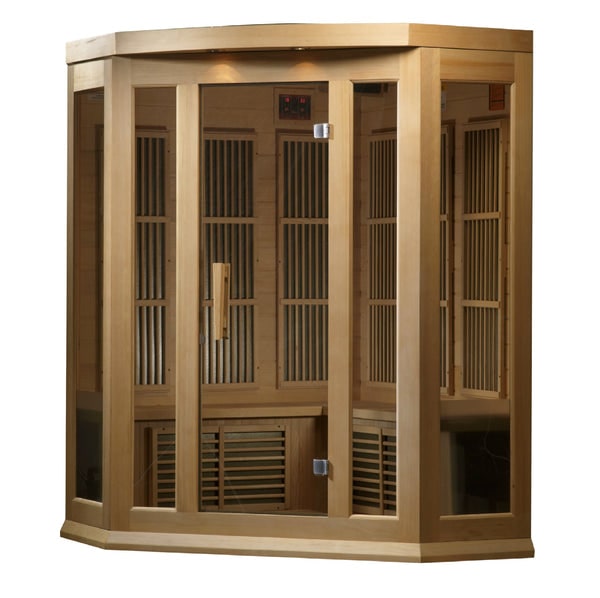 Golden Designs Maxxus 3-Person Corner FAR Infrared Sauna Carbon Low EMF with Canadian Hemlock | MX-K356-01