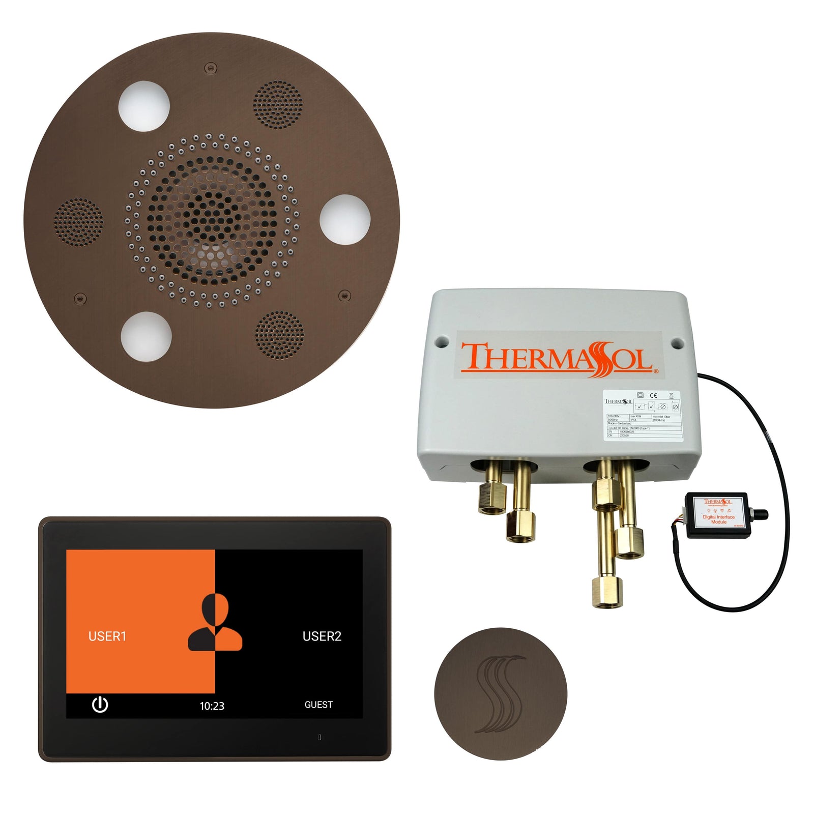 ThermaSol The Total Wellness Package with 10" ThermaTouch Trim Upgraded Round-Steam Shower Controls & Accessories-ThermaSol-Oil Rubbed Bronze-Nordica Sauna