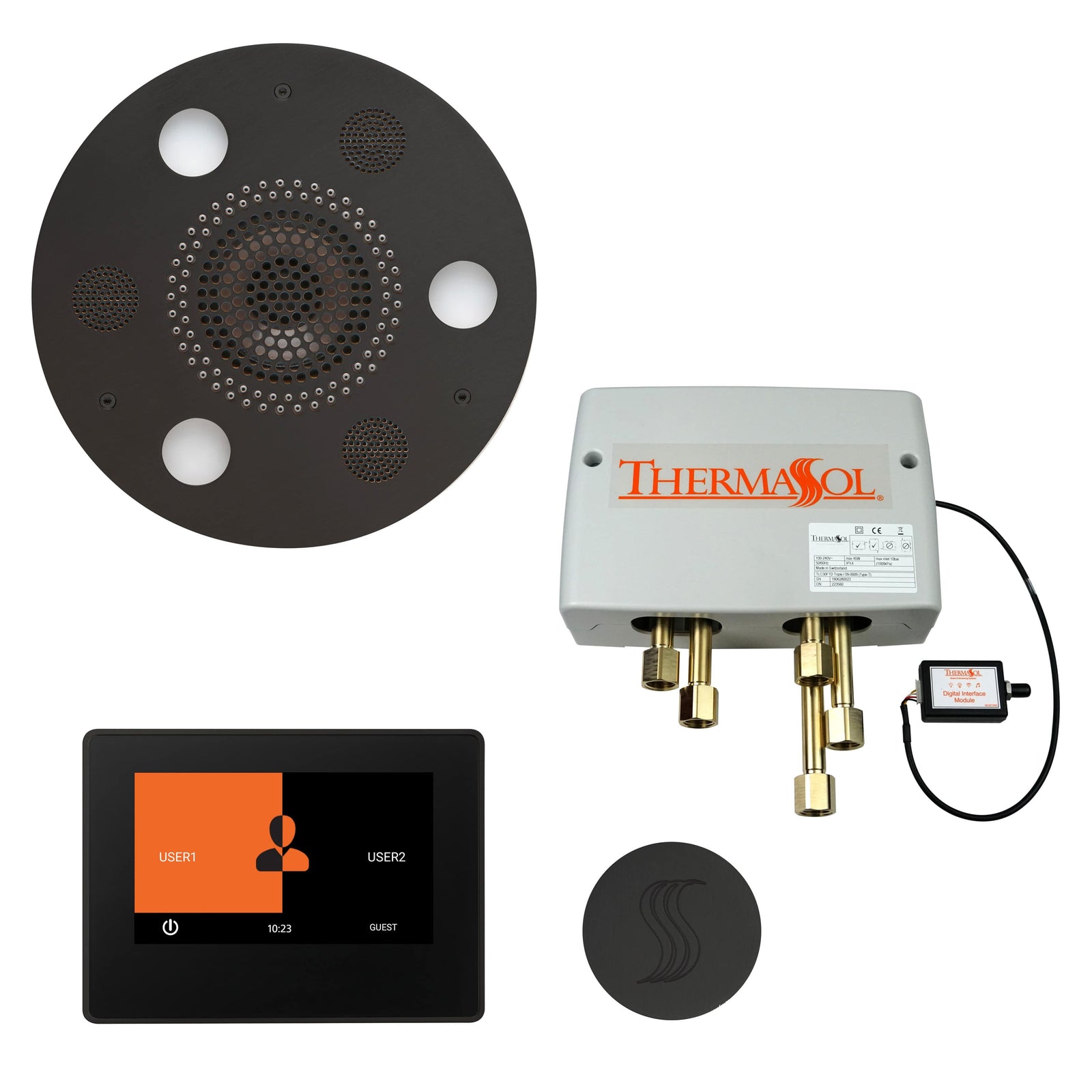 ThermaSol The Total Wellness Package with 7" ThermaTouch Round-Steam Shower Controls & Accessories-ThermaSol-Matte Black-Nordica Sauna