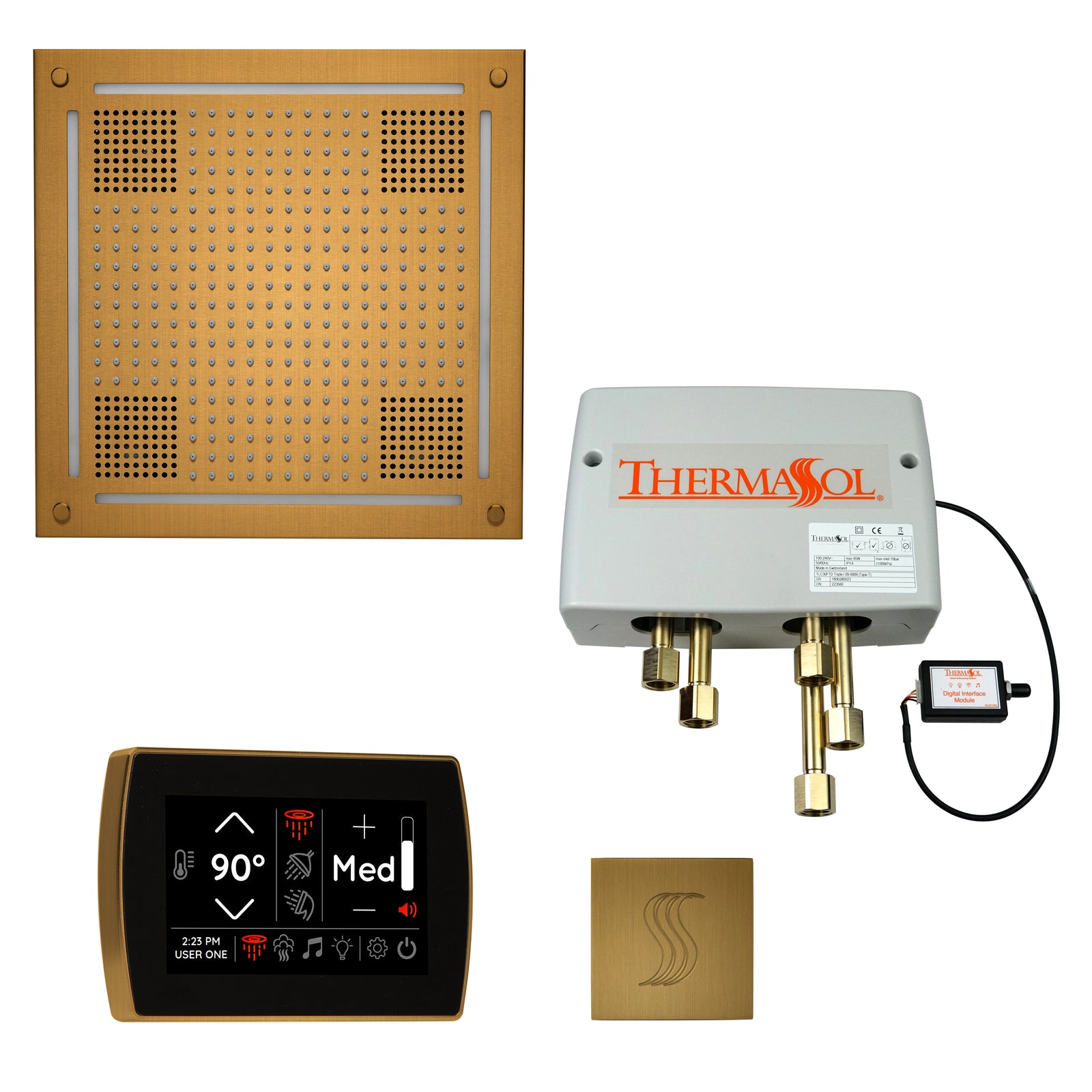 ThermaSol The Total Wellness Package Hydrovive with SignaTouch Square-Steam Shower Controls & Accessories-ThermaSol-Antique Brass-Nordica Sauna