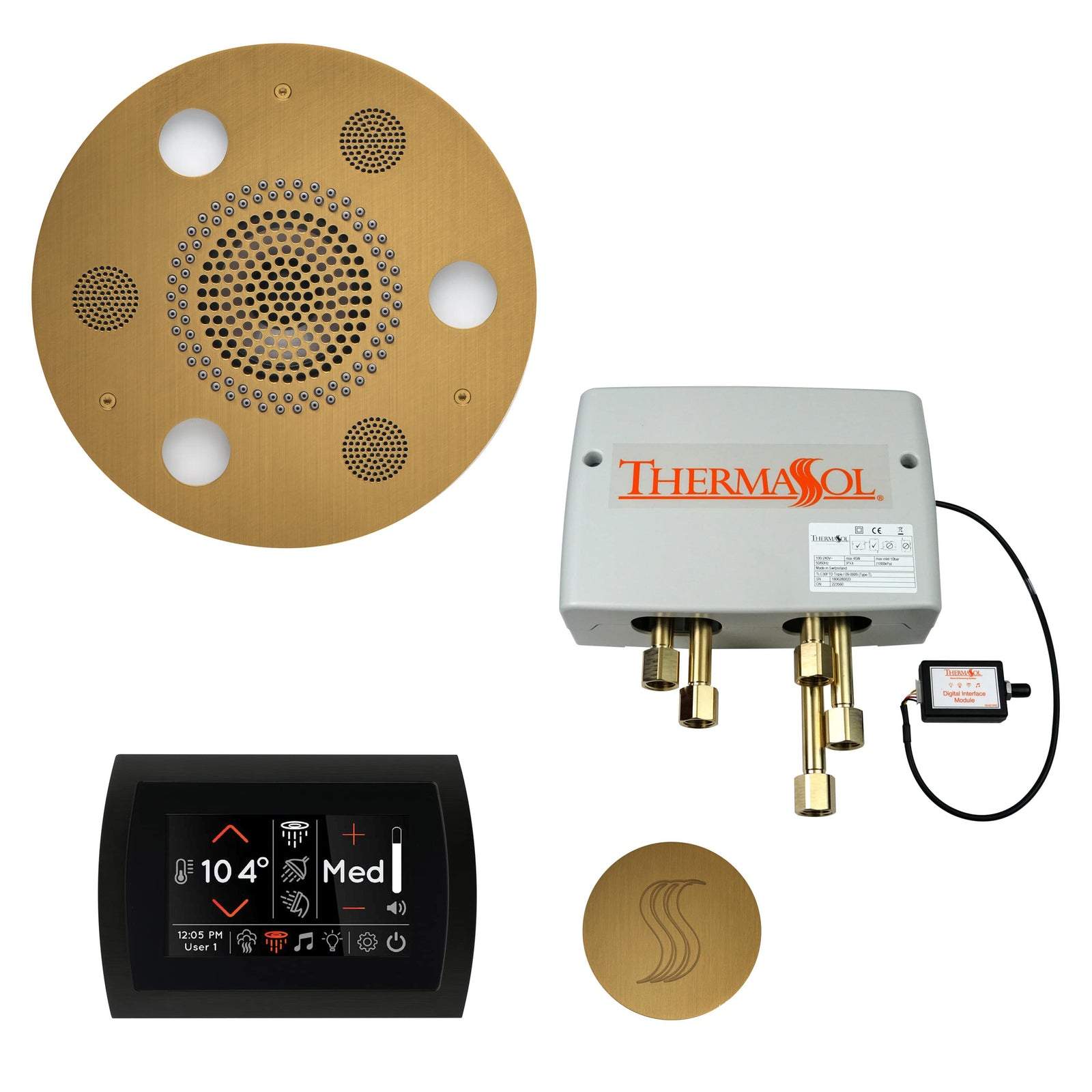 ThermaSol The Total Wellness Package with SignaTouch Round-Steam Shower Controls & Accessories-ThermaSol-Antique Brass-Nordica Sauna