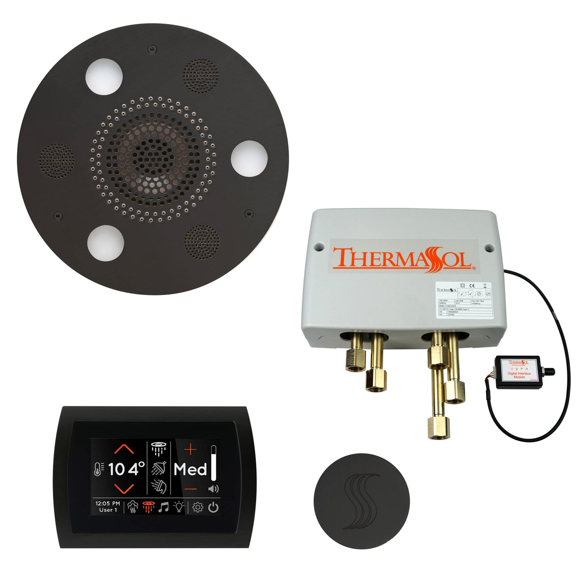 ThermaSol The Total Wellness Package with SignaTouch Round-Steam Shower Controls &amp; Accessories-ThermaSol-Matte Black-Nordica Sauna