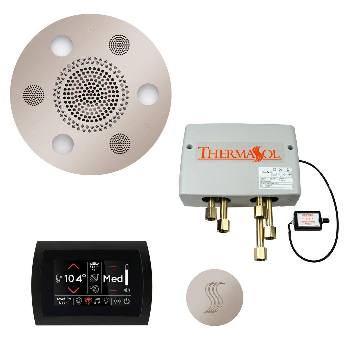 ThermaSol The Total Wellness Package with SignaTouch Round-Steam Shower Controls &amp; Accessories-ThermaSol-Polished Nickel-Nordica Sauna