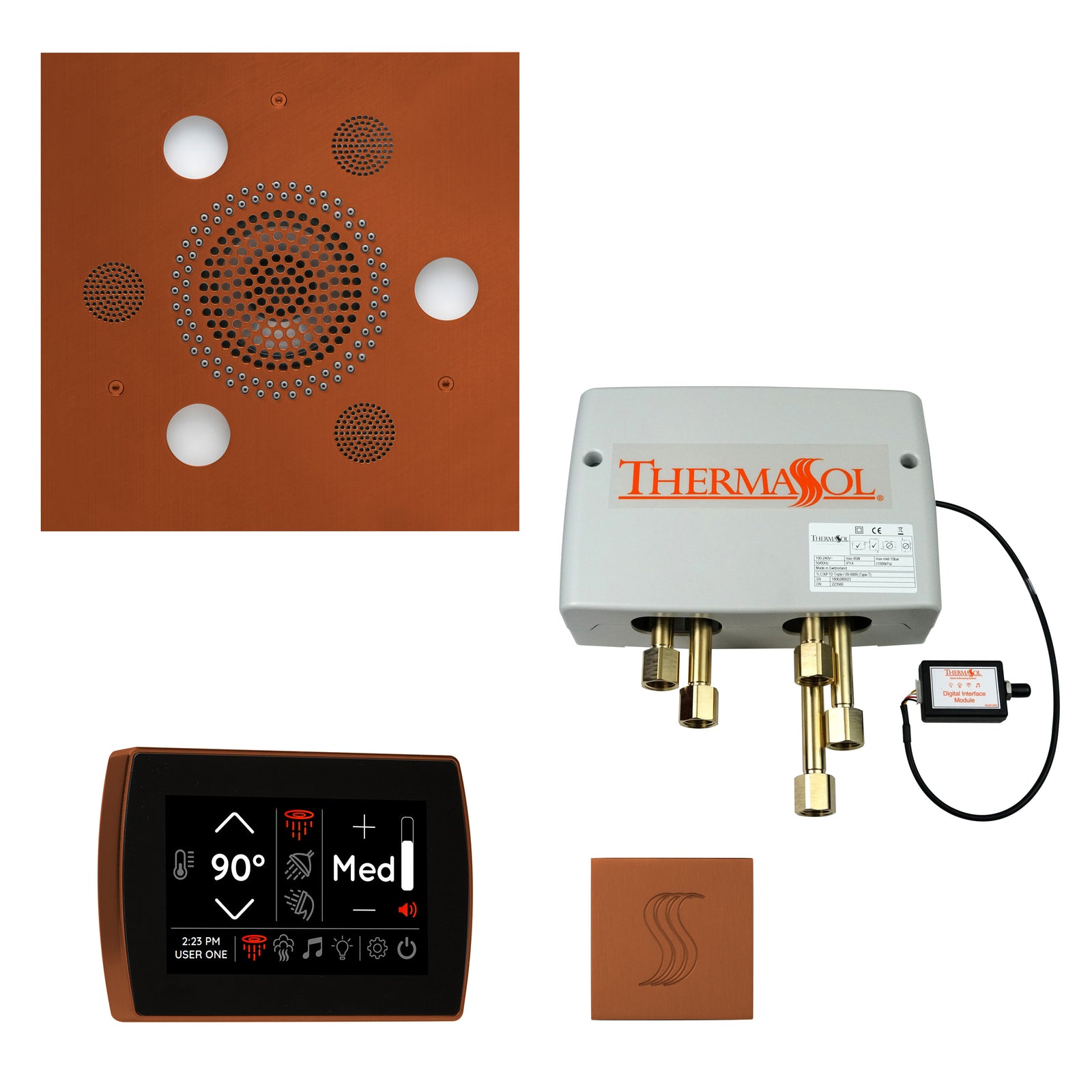 ThermaSol The Total Wellness Package with SignaTouch Square-Steam Shower Controls & Accessories-ThermaSol-Antique Brass-Nordica Sauna