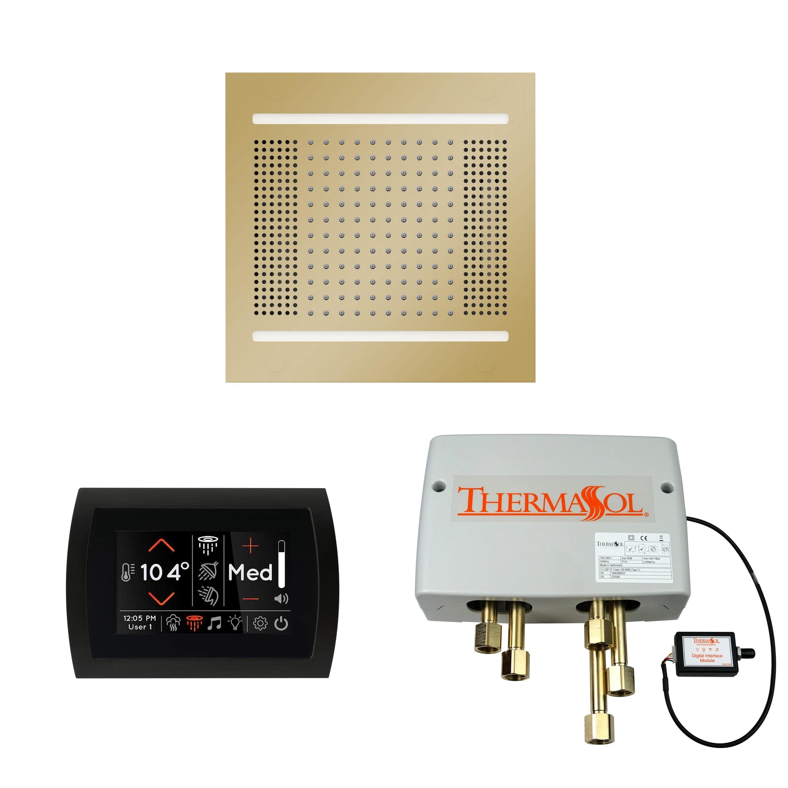 ThermaSol The Wellness Hydrovive14 Shower Package with SignaTouch Round-Steam Shower Controls & Accessories-ThermaSol-Polished Brass-Nordica Sauna