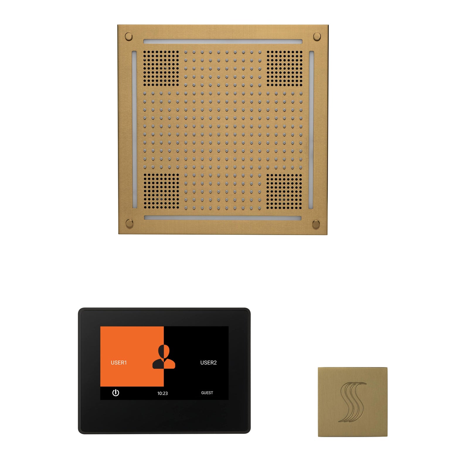 ThermaSol The wellness Hydrovive Steam Package with 7" ThermaTouch Square-Steam Shower Controls & Accessories-ThermaSol-Satin Brass-Nordica Sauna