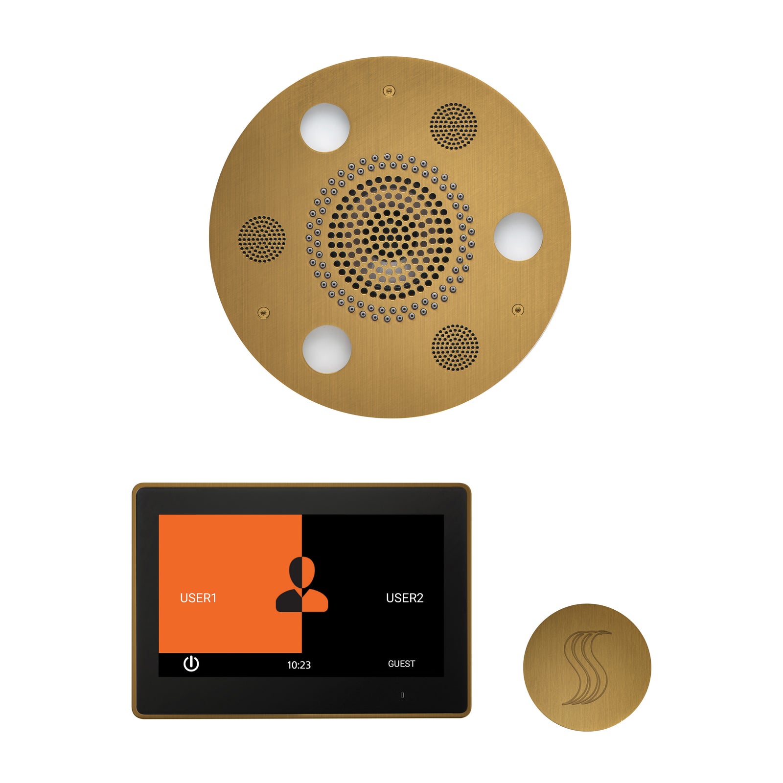ThermaSol The Wellness Steam Package with 10" ThermaTouch Round-Steam Shower Controls & Accessories-ThermaSol-Antique Brass-Nordica Sauna
